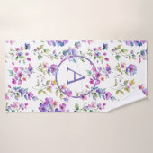 Elegante roze paarse waterverf wilde bloemen badhanddoek (Badhanddoek)