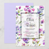 Elegante roze paarse waterverf wilde bloemen bruil kaart (Voorkant / Achterkant)