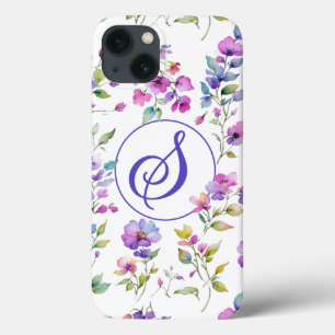 Elegante roze paarse waterverf wilde bloemen Case-Mate iPhone case
