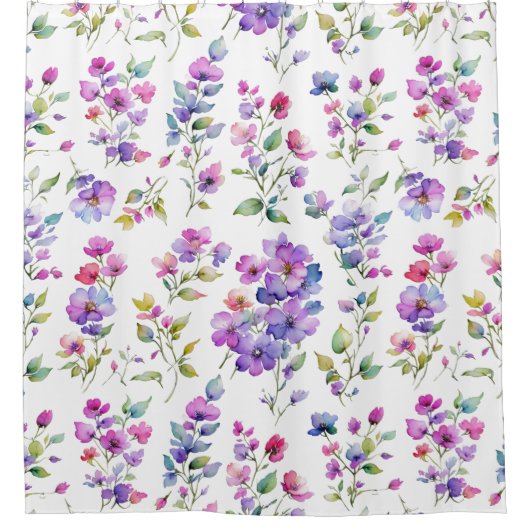 Elegante roze paarse waterverf wilde bloemen douchegordijn (Voorkant)
