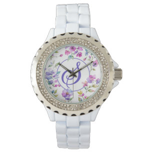 Elegante roze paarse waterverf wilde bloemen horloge