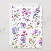 Elegante roze paarse waterverf wilde bloemen kaart (Achterkant)