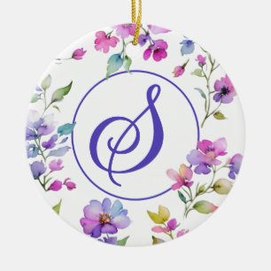 Elegante roze paarse waterverf wilde bloemen keramisch ornament