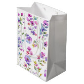 Elegante roze paarse waterverf wilde bloemen medium cadeauzakje (Achterkant Gekanteld)