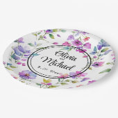 Elegante roze paarse waterverf wilde bloemen papieren bordje (Gekanteld)