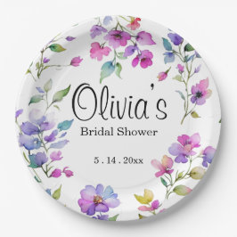 Elegante roze paarse waterverf wilde bloemen papieren bordje