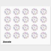 Elegante roze paarse waterverf wilde bloemen ronde sticker (Vel)