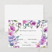 Elegante roze paarse waterverf wilde bloemen RSVP kaartje (Voorkant / Achterkant)