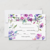 Elegante roze paarse waterverf wilde bloemen RSVP kaartje (Voorkant)