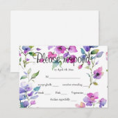 Elegante roze paarse waterverf wilde bloemen RSVP kaartje (Voorkant / Achterkant)