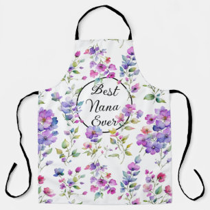 Elegante roze paarse waterverf wilde bloemen schort