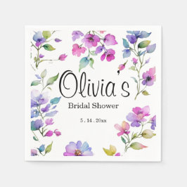 Elegante roze paarse waterverf wilde bloemen servet