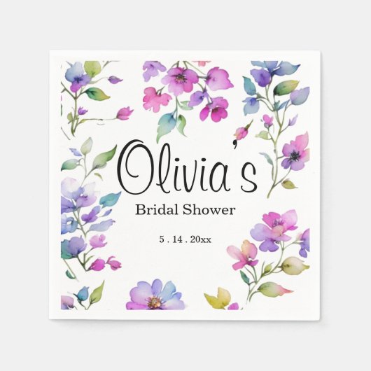 Elegante roze paarse waterverf wilde bloemen servet (Voorkant)