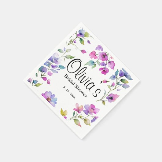 Elegante roze paarse waterverf wilde bloemen servet (Hoek)