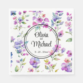 Elegante roze paarse waterverf wilde bloemen servet