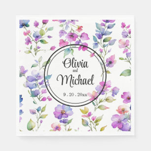 Elegante roze paarse waterverf wilde bloemen servet