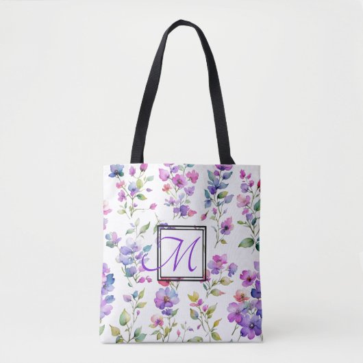Elegante roze paarse waterverf wilde bloemen tote bag (Voorkant)