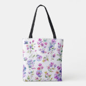 Elegante roze paarse waterverf wilde bloemen tote bag (Achterkant)