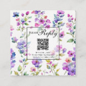 Elegante roze paarse wilde bloemen QR code RSVP Informatiekaartje (Voorkant)