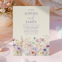 Elegante Roze Paarse Wilde Bloemen Weide Bruiloft