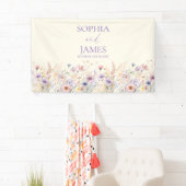 Elegante Roze Paarse Wilde Bloemen Weide Bruiloft Spandoek (Insitu)