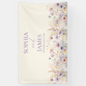 Elegante Roze Paarse Wilde Bloemen Weide Bruiloft Spandoek (Verticaal)