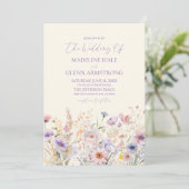 Elegante Roze Paarse Wildflower Meadow Wedding Kaart (Staand voorkant)