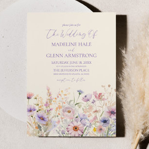 Elegante Roze Paarse Wildflower Meadow Wedding Kaart