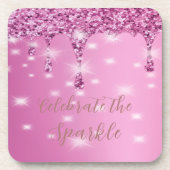 Elegante Roze Pailletten Druipende Bruidsmeisjesbr Bier Onderzetter (Voorkant)