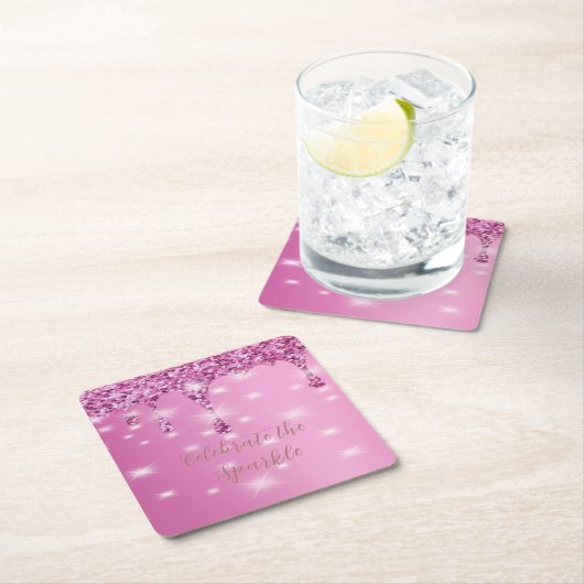 Elegante Roze Pailletten Druipende Bruidsmeisjesbr Kartonnen Onderzetters (Insitu)