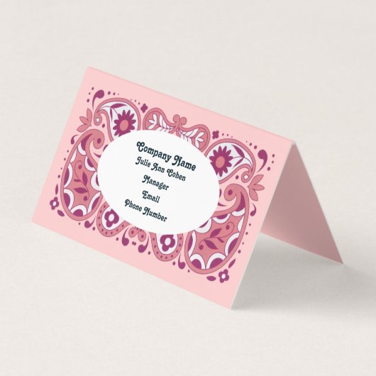 Elegante roze Paisley Design Tear Drops Daisies Visitekaartje (Voorkant)