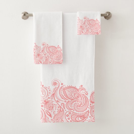 Elegante roze Paisley Floral Stripe Bad Handdoek (Insitu)