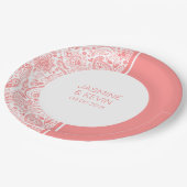 Elegante Roze Paisley op Wit & Roze Gesplitst Sche Papieren Bordje (Gekanteld)