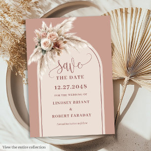 Elegante Roze Pampasgras Trouw Save the Date Kaart