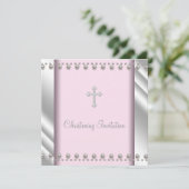 Elegante roze parel kruis doop kaart (Staand voorkant)