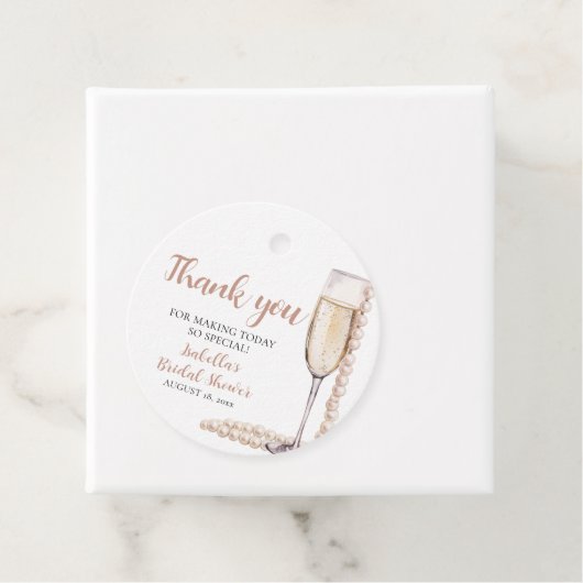 Elegante Roze Parels en Prosecco Bruidsdiner Bedankjes Labels (In situ)