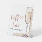 Elegante roze parels en Prosecco Coffee Bar Sign Reclamebord Met Voetstuk (Voorkant)