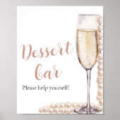 Elegante roze parels en prosecco dessert bar teken poster (Voorkant)