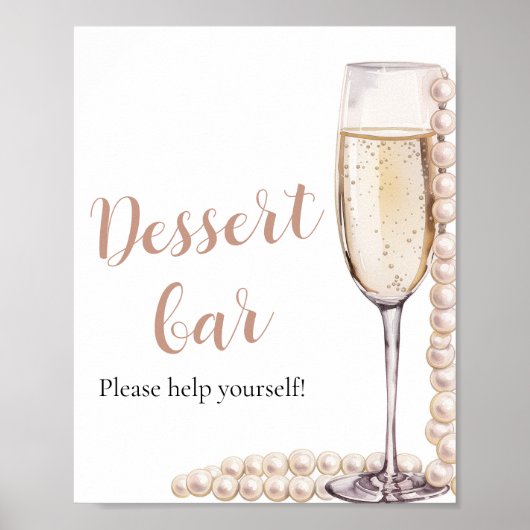 Elegante roze parels en prosecco dessert bar teken poster (Voorkant)