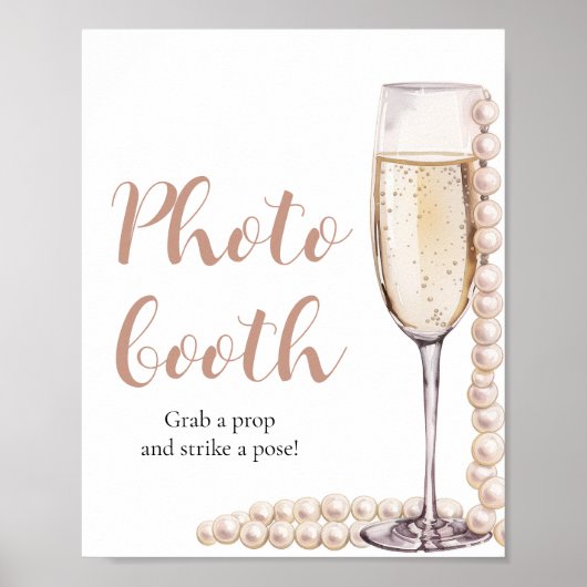 Elegante roze parels en Prosecco Photo Booth Sign Poster (Voorkant)