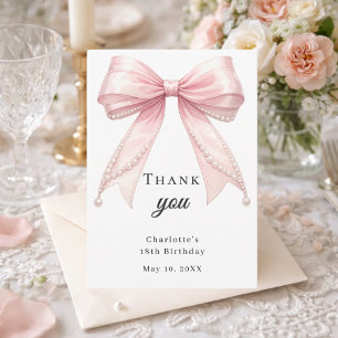 Elegante roze parels verjaardagslint bedankkaart