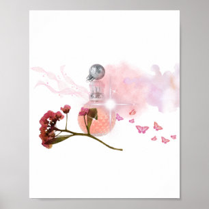 Elegante Roze Parfumfles & Bloemen Esthetische Wa Poster