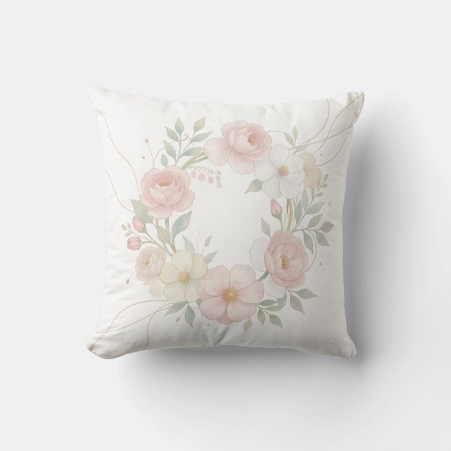 Elegante Roze Pastel Bloemenkrans Botanisch Ontwer Kussen (Voorkant)