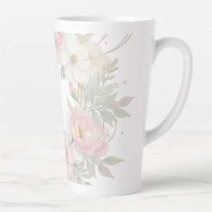Elegante Roze Pastel Bloemenkrans Botanisch Ontwer Latte Mok