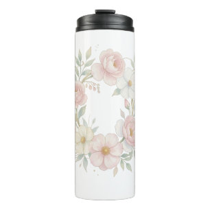 Elegante Roze Pastel Bloemenkrans Botanisch Ontwer Thermosbeker