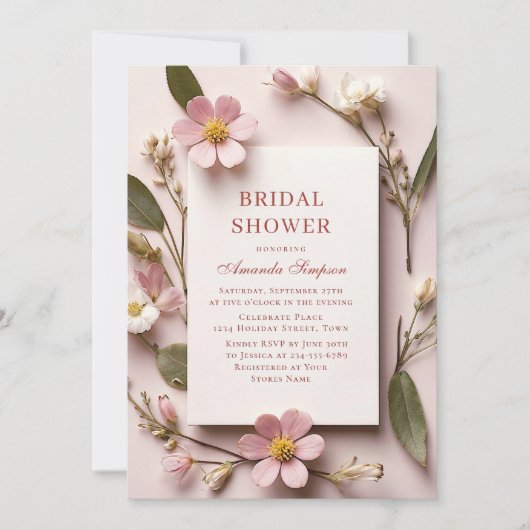 Elegante Roze Pastel Boho Bruiloftsshower Kaart (Voorkant)