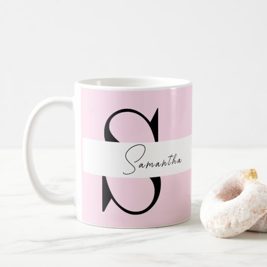 Elegante roze pastel gepersonaliseerde mok met mon (Met donut)