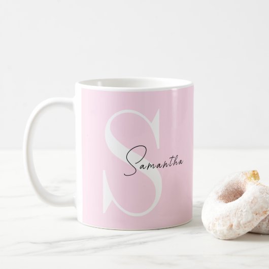 Elegante roze pastel gepersonaliseerde mok met mon (Met donut)