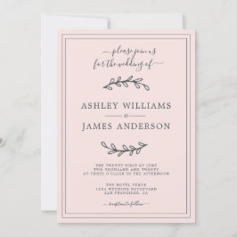 Elegante roze pastel trouwuitnodiging kaart