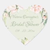 Elegante Roze & Pastelgroene Bloemrijke Bruids-Sho Hart Sticker (Voorkant)